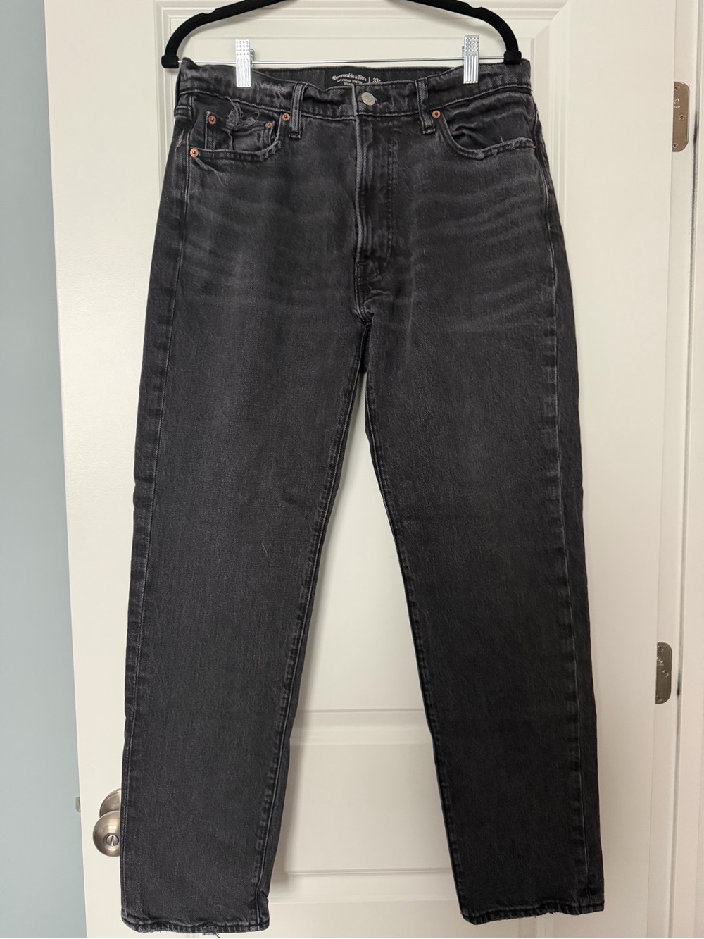 Abercrombie & Fitch Men's Washed Black Straight Jeans